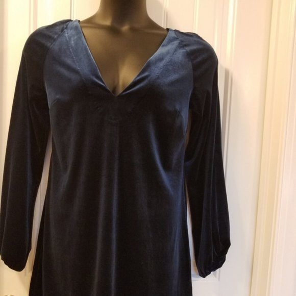 FREE PEOPLE V NECK DRESS MINI BLUE SHIFT SMALL - Picture 4 of 8